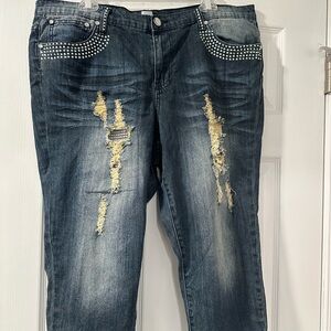 Venus Studded Distressed Blue Jeans